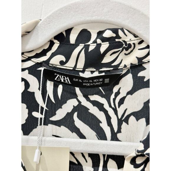 Zara Floral Printed Button Front Maxi Shirt Dress Black White Women's Size XL - Picture 7 of 7